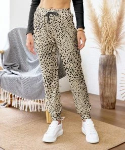 Wholesale 😉 Nanu | Light Brown & Black Leopard Velvet Banded-Hem Joggers - Plus ❤️