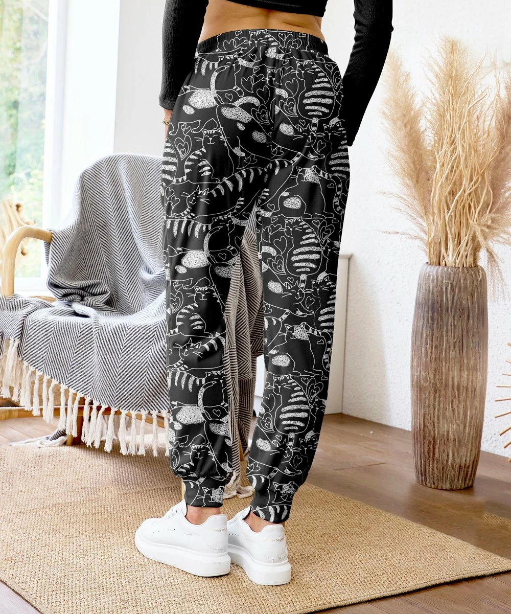 Top 10 💯 Nanu | Black & White Cats Velvet Banded-Hem Joggers - 👩 Women 😉 - Image 2