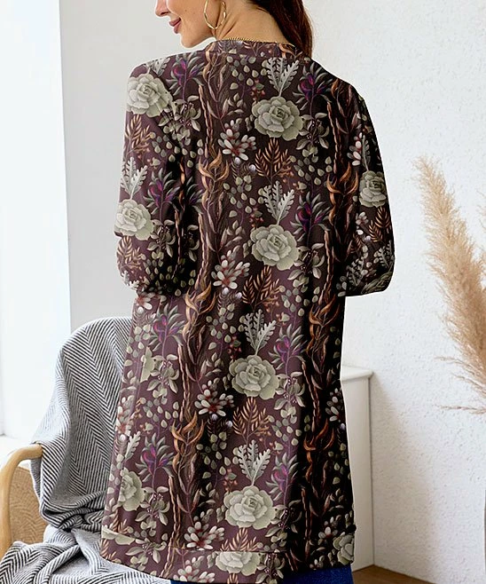 Discount ๐คฉ Nanu | Burgundy Floral Velvet Oversize Drape Open Cardigan - Plus โญ - Image 2