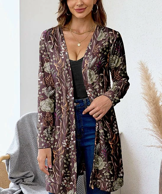 Discount ๐คฉ Nanu | Burgundy Floral Velvet Oversize Drape Open Cardigan - Plus โญ