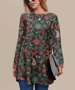 Hot Sale ✔️ Nanu | Dark Brown & Reddish Orange Floral Long-Sleeve Tunic - Plus 🔥