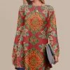 Buy 🎉 Nanu | Reddish Orange & Mint Foliage Long-Sleeve Tunic - 👩 Women 👍