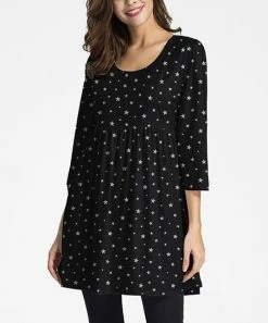 Cheapest 🔔 Nanu | Black & White Stars Three-Quarter Sleeve Empire-Waist Tunic - 👩 Women & Plus 💯
