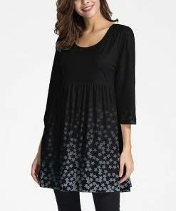 Buy 😉 Nanu | Black & White Star Three-Quarter Sleeve Empire-Waist Tunic - 👩 Women & Plus 🎉