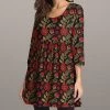 Coupon 🎉 Nanu | Red & Black Floral Three-Quarter Sleeve Empire-Waist Tunic - Plus 💯