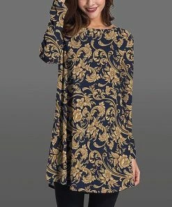 Deals 🎁 Nanu | Yellow & Navy Floral Long-Sleeve Tunic - 👩 Women 👍