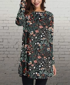 Coupon ✨ Nanu | Black & Rust Floral Long-Sleeve Tunic - 👩 Women & Plus 🌟