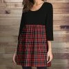 Best Sale ⭐ Nanu | Black & Red Plaid Three-Quarter Sleeve Empire-Waist Tunic - 👩 Women & Plus 🎉