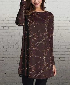 Outlet 🎉 Nanu | Burgundy & Mustard Floral Long-Sleeve Tunic - 👩 Women & Plus 🥰