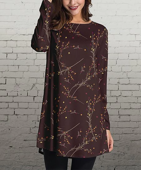 Outlet ๐ Nanu | Burgundy & Mustard Floral Long-Sleeve Tunic - ๐ฉ Women & Plus ๐ฅฐ