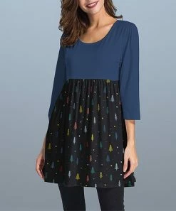 New 😀 Nanu | Black & Dark Blue Trees Three-Quarter Sleeve Empire-Waist Tunic - Plus 🛒