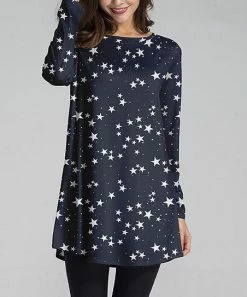 Promo 🌟 Nanu | Black & White Stars Long-Sleeve Tunic - 👩 Women & Plus ⭐