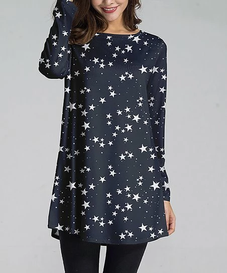 Promo ๐ Nanu | Black & White Stars Long-Sleeve Tunic - ๐ฉ Women & Plus โญ