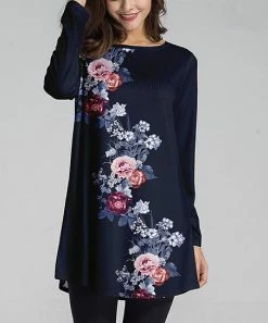 Cheapest 👍 Nanu | Dark Blue & Pink Floral Long-Sleeve Tunic - Plus ✔️