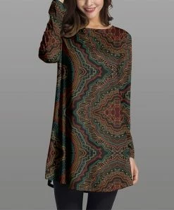 Coupon 🤩 Nanu | Red & Orange Abstract Geometric Tunic - Plus ⭐