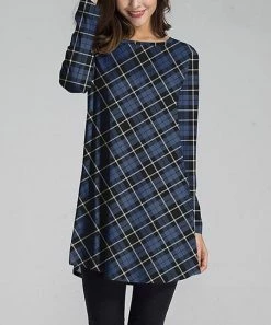 Wholesale 🥰 Nanu | Blue & Black Plaid Long Sleeve Tunic - Plus 🤩