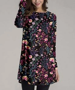 Hot Sale ✨ Nanu | Black & Colorful Flowers Long-Sleeve Tunic - 👩 Women & Plus 💯