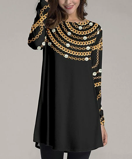 Budget ๐งจ Nanu | Black & Gold Status Long-Sleeve Tunic - Plus โค๏ธ