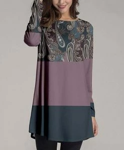 Best Sale 🧨 Nanu | Navy & Mauve Astract Long-Sleeve Tunic - 👩 Women 👍