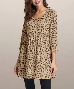 Outlet 👍 Nanu | Tan & Brown Leopard Three-Quarter Sleeve Empire-Waist Tunic - Plus 🧨