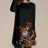 Wholesale 🛒 Nanu | Black & Blue Flower Hem Long-Sleeve Tunic - 👩 Women & Plus 👏