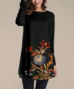 Wholesale 🛒 Nanu | Black & Blue Flower Hem Long-Sleeve Tunic - 👩 Women & Plus 👏