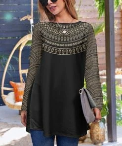 Best Pirce 🎁 Nanu | Black & Tan Abstract Long-Sleeve Tunic - Plus 🥰