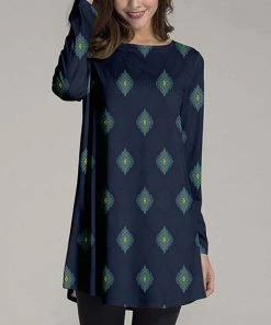 Promo 🥰 Nanu | Navy & Yellow Geometric Long-Sleeve Tunic - 👩 Women 🛒