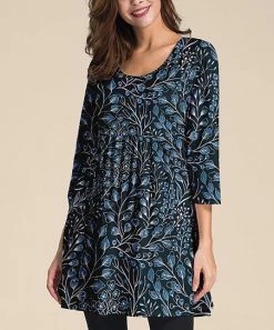 Best reviews of ❤️ Nanu | Navy & Blue Floral Three-Quarter Sleeve Empire-Waist Tunic - Plus 👍