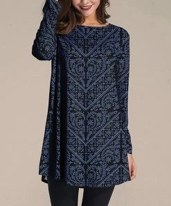 Best Pirce 😉 Nanu | Navy & Black Arabesque Long-Sleeve Tunic - 👩 Women 😍
