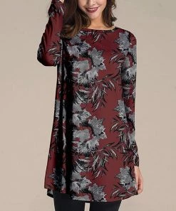 Best reviews of 🌟 Nanu | Burgundy & Gray Leaves Long-Sleeve Tunic - Plus ✔️