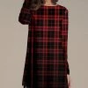 Top 10 🛒 Nanu | Black & Red Ombré Plaid Ramp Long-Sleeve Swing Tunic - 👩 Women 🤩