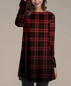 Top 10 🛒 Nanu | Black & Red Ombré Plaid Ramp Long-Sleeve Swing Tunic - 👩 Women 🤩