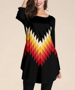 Coupon 🥰 Nanu | Black & Red Geometric Three-Quarter Sleeve Tunic - Plus 👏
