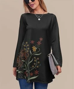 Best Sale ❤️ Nanu | Black & Red Floral Long-Sleeve Tunic - Plus 🤩