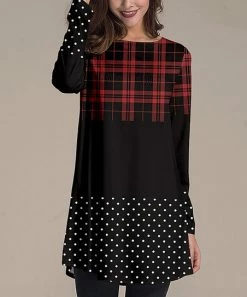Best Sale 🌟 Nanu | Black & Red Plaid Polka Dot Long-Sleeve Tunic - Plus 🌟