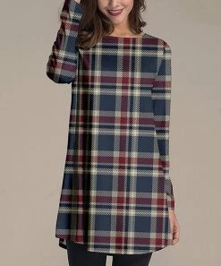 Deals ⭐ Nanu | Burgundy & Navy Plaid Long-Sleeve Tunic - Plus 🔥
