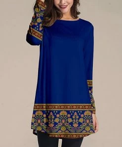 Hot Sale ❤️ Nanu | Blue & Brown Arabesque Contrast Long-Sleeve Tunic - 👩 Women 🎁