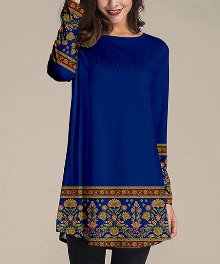 Hot Sale โค๏ธ Nanu | Blue & Brown Arabesque Contrast Long-Sleeve Tunic - ๐ฉ Women ๐