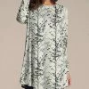 Outlet ✔️ Nanu | Cream & Dark Green Trees Long-Sleeve Tunic - 👩 Women & Plus 😀