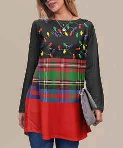 Best reviews of ๐ Nanu | Red & Black Plaid ๐ Christmas Lights Long-Sleeve Tunic - ๐ฉ Women ๐