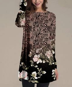 Wholesale 🌟 Nanu | Black & Pink Floral Long-Sleeve Tunic - 👩 Women ⌛
