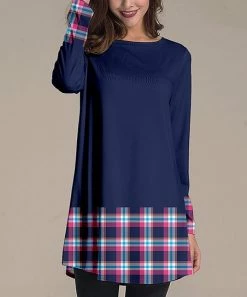 Flash Sale 💯 Nanu | Navy & Pink Plaid Long-Sleeve Tunic - 👩 Women ✔️