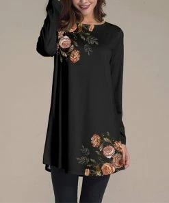 Cheapest 🔔 Nanu | Black & Orange Roses Long-Sleeve Tunic - 👩 Women 👏