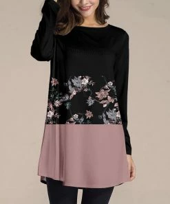 Outlet ⭐ Nanu | Black & Mauve Color Block Floral Long-Sleeve Tunic - Plus 🔥