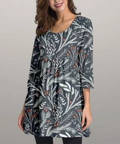 Deals 👏 Nanu | Dark Gray & Orange Plants Three-Quarter Sleeve Empire-Waist Tunic - 👩 Women ❤️