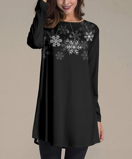 Best Sale 😀 Nanu | Black & White Snowflake Long-Sleeve Tunic - Plus 😀