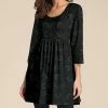 Discount ❤️ Nanu | Black Moon Three-Quarter Sleeve Empire-Waist Tunic - 👩 Women & Plus 🧨