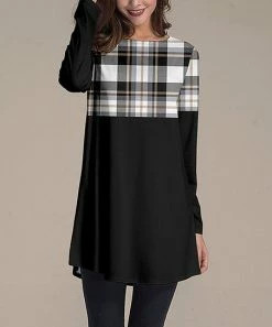Cheapest 👍 Nanu | Black & White Plaid Long-Sleeve Tunic - Plus 👍