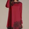 Best Sale 😀 Nanu | Dark Red & Black Floral Long-Sleeve Tunic - 👩 Women 🥰